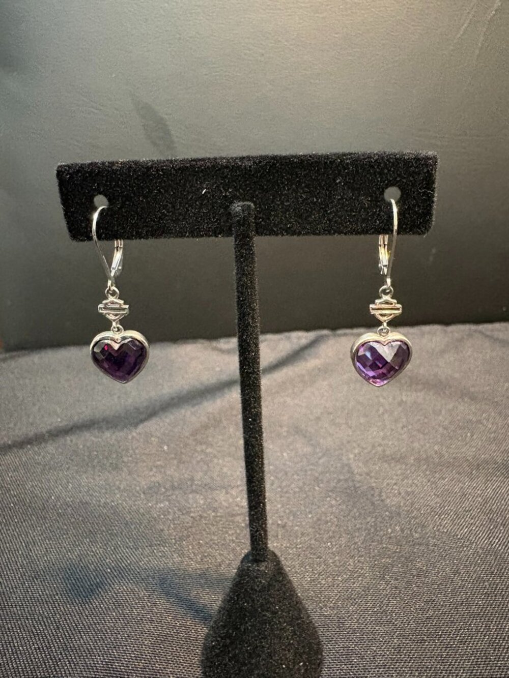 HARLEY DAVIDSON PURPLE HEART STERLING SILVER EARRINGS
